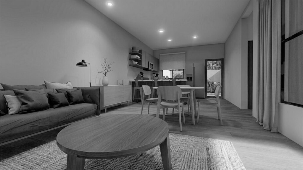 Cocina, sala y comer integradas