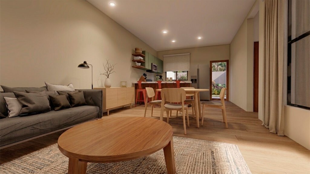 Cocina, sala y comer integradas